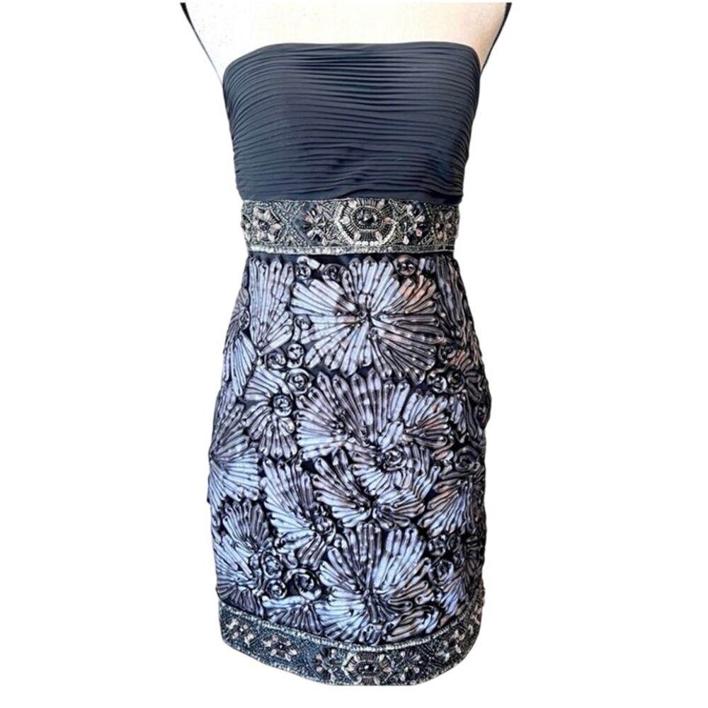 Sue Wong Vintage Y2K Nocturne Bead and Ribbon Embroidered Strapless Dress Size 6